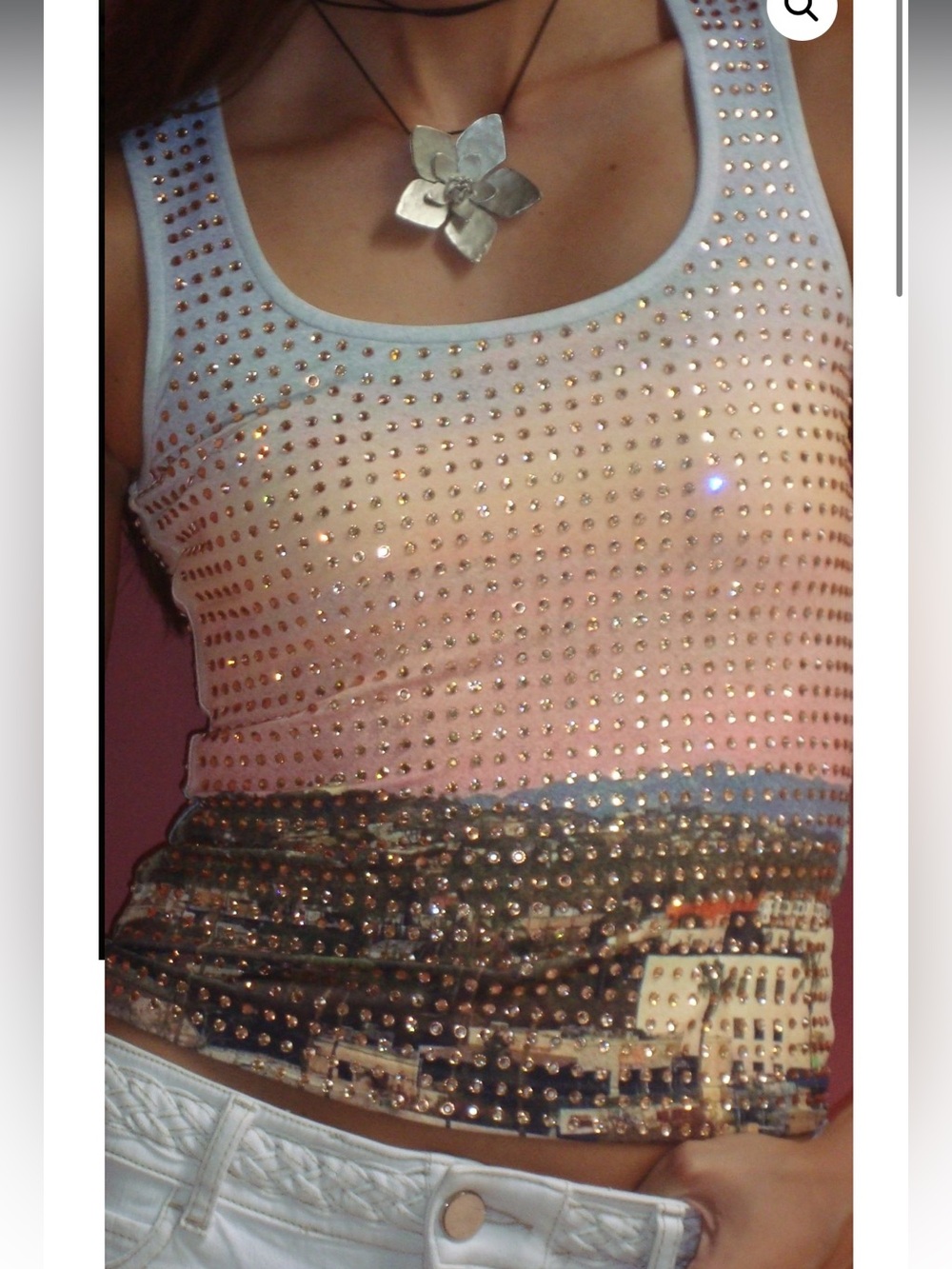 Embellished Ombre Scoop Tank Top in Pink and Cream Los Angeles